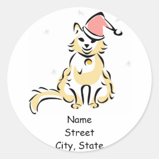 Kerstkitten/kat vakantie adreslabel ronde sticker