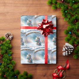 Kerstkitten met een wintersjaal cadeaupapier