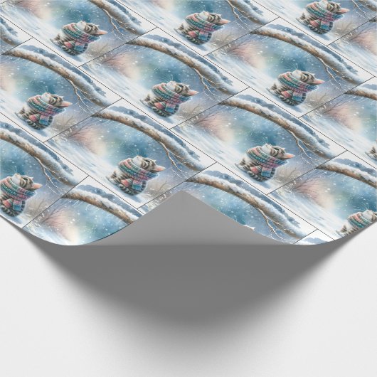 Kerstkitten met een wintersjaal cadeaupapier (Hoek)