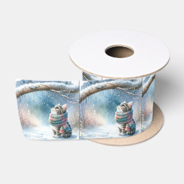 Kerstkitten met een wintersjaal satijnen lint