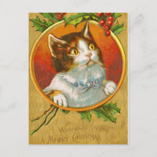 Kerstkitten met holly bessen feestdagenkaart