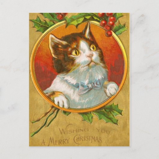 Kerstkitten met holly bessen feestdagenkaart (Voorkant)