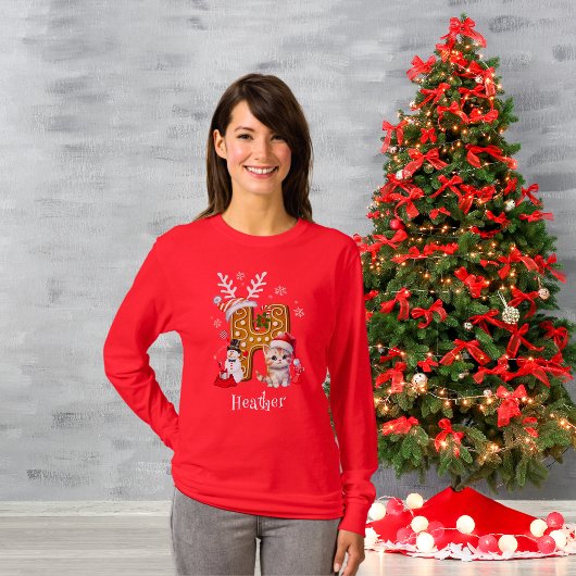Kerstkitten peperkoek Naam Letter H Vrouwen T-shirt