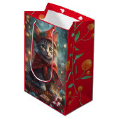 Kerstkitten rode kleine geschenkzak medium cadeauzakje (Voorkant Gekanteld)