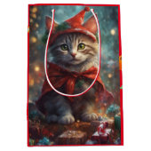 Kerstkitten rode kleine geschenkzak medium cadeauzakje (Voorkant)