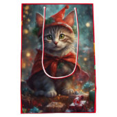 Kerstkitten rode kleine geschenkzak medium cadeauzakje (Achterkant)