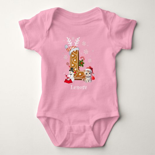 Kerstkitten Santa Gingerbread brief meisje Romper (Voorkant)