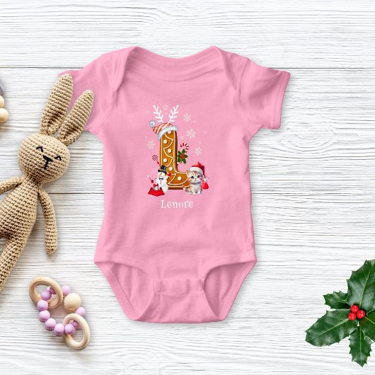 Kerstkitten Santa Gingerbread Letter K Meisje Romper