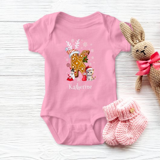 Kerstkitten Santa Gingerbread Letter K Meisje Romper