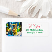 Kerstkitten spelen in de sneeuw etiket (Insitu)