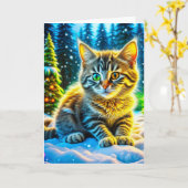 Kerstkitten spelen in de sneeuw kaart (Gele Bloem)