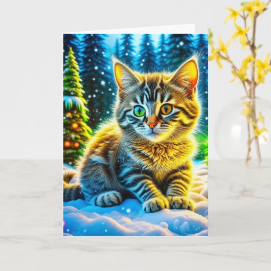 Kerstkitten spelen in de sneeuw kaart (Gele Bloem)