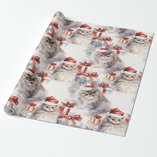 Kerstkittens met ingepakte cadeaus cadeaupapier (Uitgerold)