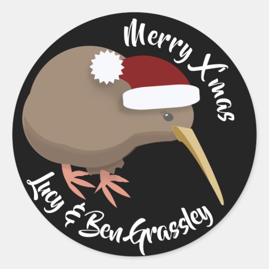 Kerstkiwi Ronde Sticker (Voorkant)