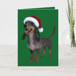 Kerstklaar Dachshund Worst Hond Met Kerstman Hoed Feestdagen Kaart