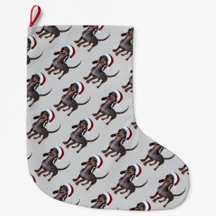 Kerstklaar Dachshund Worst Hond Met Kerstman Hoed Grote Kerstsok