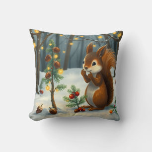 Kerstklaar met de rode eekhoorn in het bos kussen