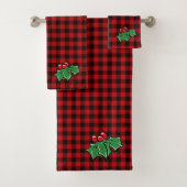 Kerstklassieker Red Plaid Holly bessen bladeren Bad Handdoek (Insitu)