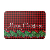 Kerstklassieker Red Plaid Holly bessen bladeren Badmat (Voorkant)