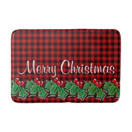Kerstklassieker Red Plaid Holly bessen bladeren Badmat