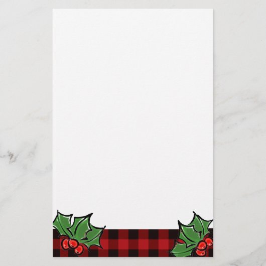 Kerstklassieker Red Plaid Holly bessen bladeren Briefpapier (Voorkant)