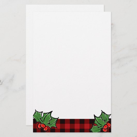 Kerstklassieker Red Plaid Holly bessen bladeren Briefpapier (Voorkant / Achterkant)