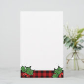 Kerstklassieker Red Plaid Holly bessen bladeren Briefpapier (Staand voorkant)