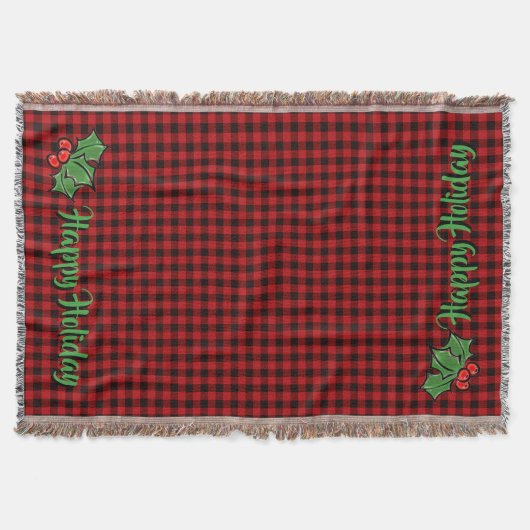 Kerstklassieker Red Plaid Holly bessen bladeren Deken (Voorkant)