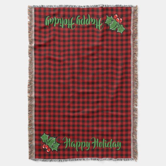 Kerstklassieker Red Plaid Holly bessen bladeren Deken (Voorkant Verticaal)