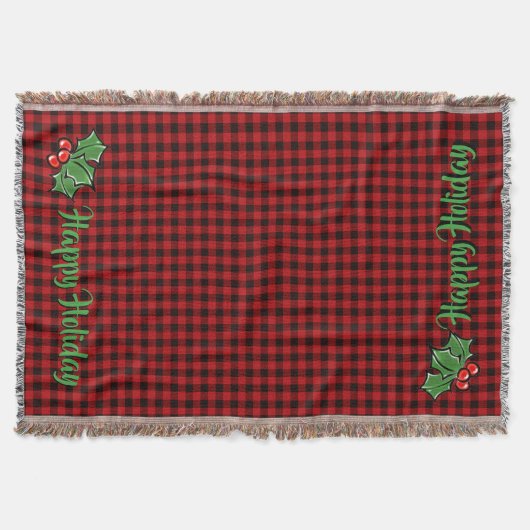 Kerstklassieker Red Plaid Holly bessen bladeren Deken (Voorkant)