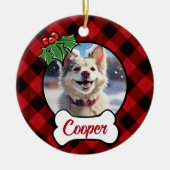 Kerstklassieker Red Plaid Holly bessen bladeren Keramisch Ornament (Voorkant)