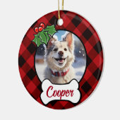 Kerstklassieker Red Plaid Holly bessen bladeren Keramisch Ornament (Links)