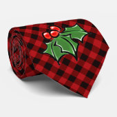 Kerstklassieker Red Plaid Holly bessen bladeren Stropdas (Opgerold)