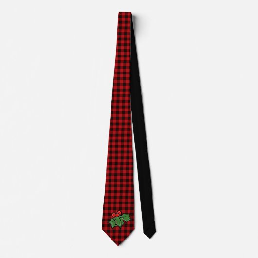 Kerstklassieker Red Plaid Holly bessen bladeren Stropdas (Voorkant)