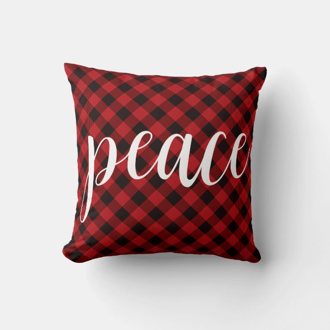 Kerstklassieker Red Plaid klassiek vredesscript Kussen (Voorkant)