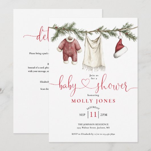 Kerstkleding alles in één Baby shower Kaart (Voorkant / Achterkant)