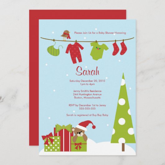 Kerstkleding Baby shower uitnodigen Kaart (Voorkant / Achterkant)