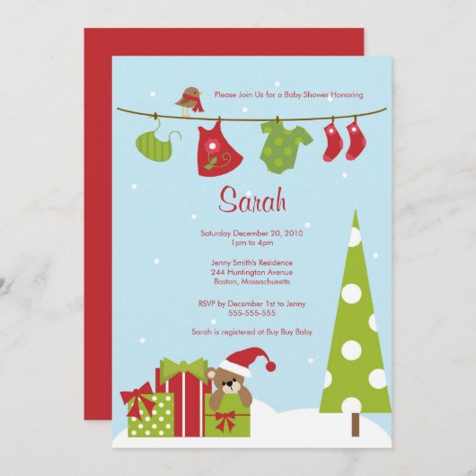 Kerstkleding Babymeisje uitgenodigd Kaart (Voorkant / Achterkant)