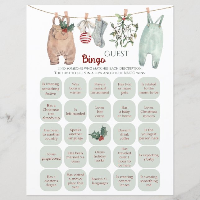 Kerstkleding Gast Bingo Spel (Voorkant)