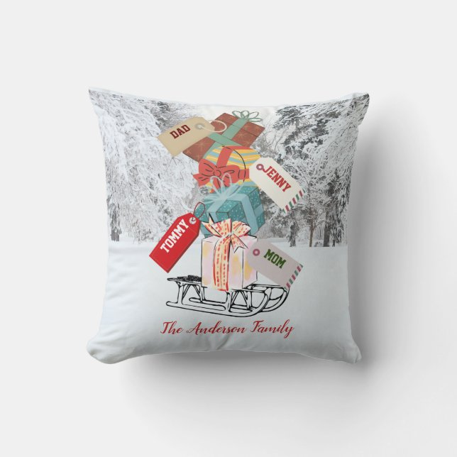 Kerstkleding uit 2022 met cadeaunaam Moderne afbee Kussen (Voorkant)