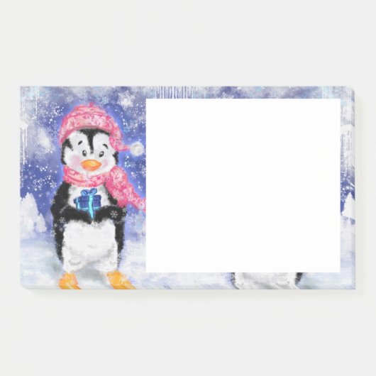 Kerstkleernoot Kleine pinguïn met cadeau Post-it® Notes (Voorkant)