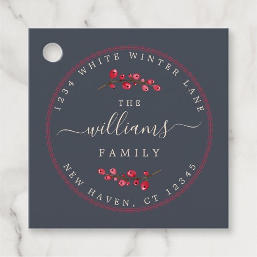 kerstkleertjes Dark Blue Family Return-adres Bedankjes Labels (Voorkant)