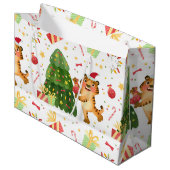 Kerstkleine tijger in de kerstboom - cadeaupatroon groot cadeauzakje (Voorkant Gekanteld)