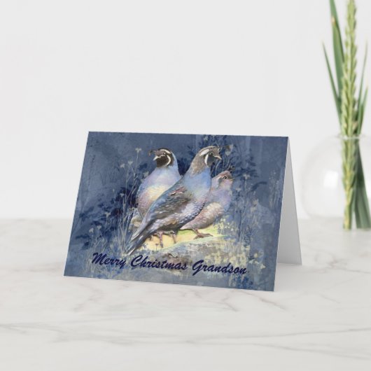 Kerstkleinson California Quail Bird Feestdagen Kaart (Voorkant)