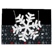 kerstkleppen en -bladeren met een zwart weefsel groot cadeauzakje (Achterkant)