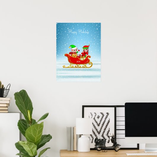 kerstkleppen op hoes met Cadeaus Poster (Thuiskantoor)