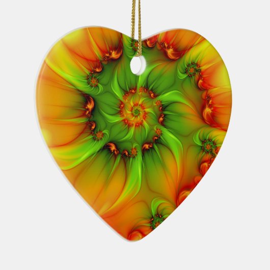 Kerstkleuren Abstracte kleurrijke fractaalhartkuns Keramisch Ornament (Rechts)