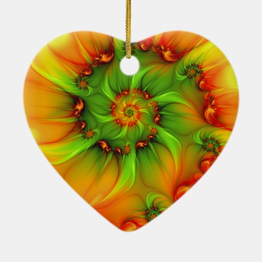 Kerstkleuren Abstracte kleurrijke fractaalhartkuns Keramisch Ornament (Achterkant)