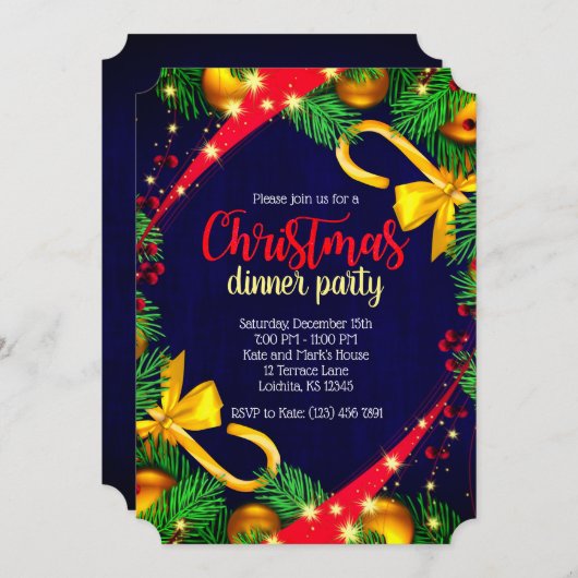 Kerstkleuren Dinner Party Ticket Uitnodigen Kaart (Voorkant / Achterkant)