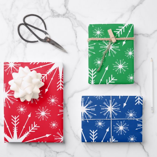 kerstkleuren en Snowflakes Inpakpapier Vel (Voorkant)